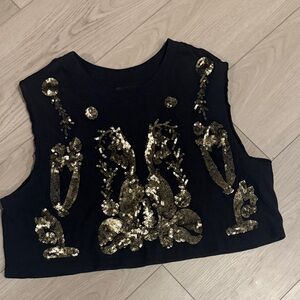 Urban Outfitters Black Crop Top with Gold Sequins